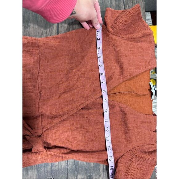 Madewell Texture & Thread Short Sleeve V-Neck Side Tie Wrap Dress Brown Size XS - Picture 10 of 12